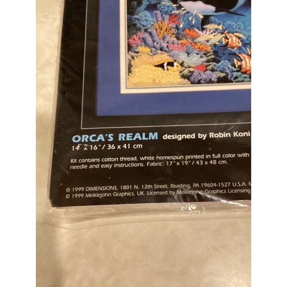 Vtg Dimensions Crewel Kit Orca's Realm Gallery 14x16 Ocean Sea Whales 1999 USA - Picture 3 of 4